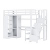 YOOCOZZ Metal Loft Bed with L-Shaped Desk, 5-Layer Shelf, USB Ports and Large Wardrobe - White - 2 of 4