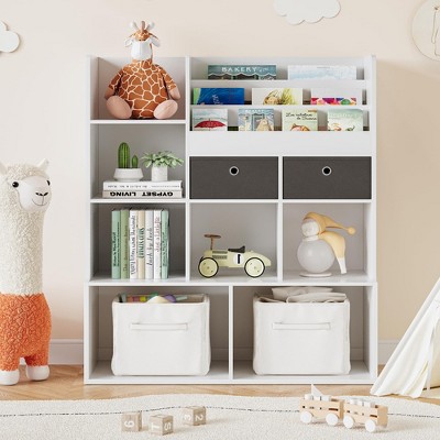 Kids Wooden Bookshelf with Drawers 4 Tier Children Bookcase 47.8in Baby Storage Book Rack