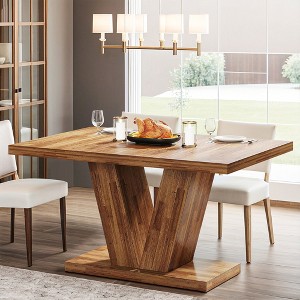 Resenkos Dining Table, Living Room Table,47" Dining Table, Farmhouse Wooden Kitchen Dinner Table with Duty Pedestal,Black & Brown - 1 of 4
