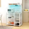 HOMCOM Kitchen Bakers Rack with Power Outlet and LED Lights, Microwave Stand, Coffee Bar with Metal Basket, Multiple Shelves and Glass Holders - 3 of 4