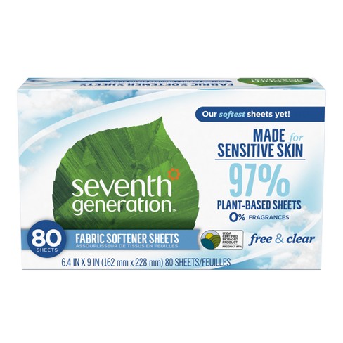 Seventh Generation Natural Fabric Softener Sheets, Free & Clear - 80 count