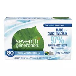 Seventh Generation Fabric Softener Sheets Free & Clear - 80ct