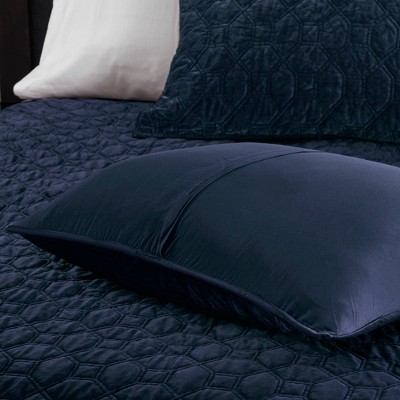 Navy Full Velvet Reversible Quilt Set with Shams