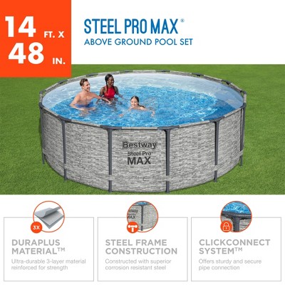 Bestway Steel Pro MAX 14 Foot Round Above Ground Pool Set with Filter Pump and Ladder