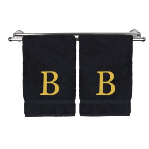 BC BARE COTTON Monogrammed Hand Towel, 100% Turkish Cotton - Set of 2 - Black - Gold Block - 1 of 1