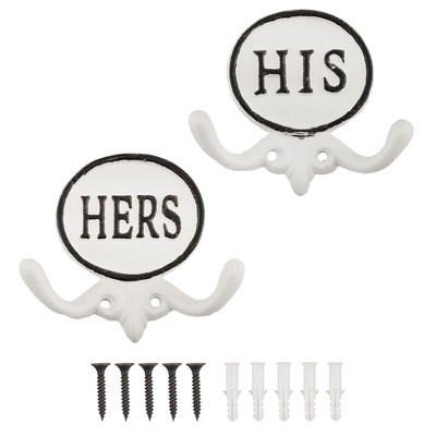 White Cast Iron His and Hers Wall Hooks Set