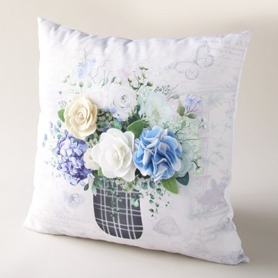 Lakeside Floral Accent Pillow with 3D Flower Decoration and Mason Jar Picture