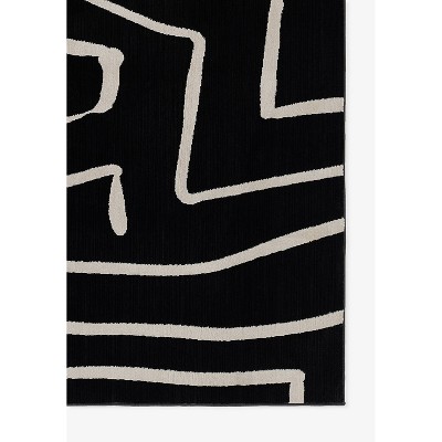 Black and Ivory Geometric Polyester Runner Rug