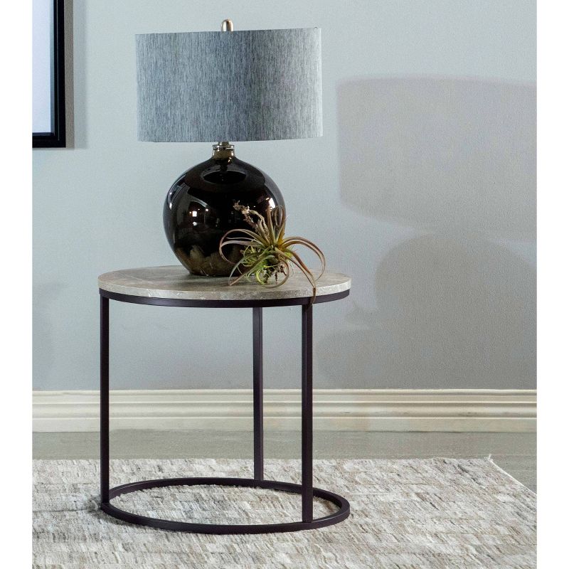Lainey Round End Table with Faux Marble Top Gray/Black - Coaster, 3 of 5