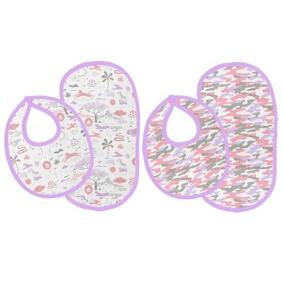 Bacati - Jungle Safari Lilac/Coral Muslin 4 pc Bibs/Burpies
