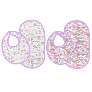 Bacati - Jungle Safari Lilac/Coral Muslin 4 pc Bibs/Burpies - 1 of 4