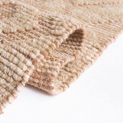 Natural Beige Flat Woven Wool and Cotton Square Rug
