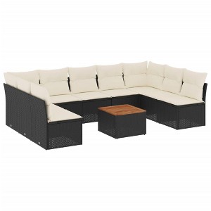 vidaXL 10 Piece Patio Sofa Set with Cushions Black Poly Rattan - Black and Cream - 1 of 4