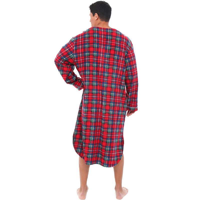 ADR Men's Soft Plush Fleece Sleep Shirt, Warm Long Henley Night Shirt Pajamas, 2 of 6