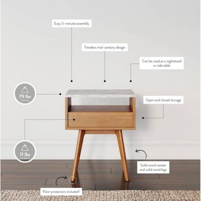 Nathan James Mid-Century Walnut and Faux Marble Storage End Tables