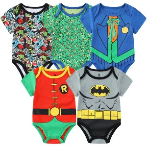 WARNER BROS Batman Robin Joker and Riddler Baby Boys 5 Pack Bodysuit for Newborn and Infant - Size 24M - 1 of 4