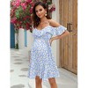 Coolmee Women Summer Maternity Mini Dress Ruffle Off Shoulder Floral Sleeveless Spaghetti Strap Flounce Beach Dress - 4 of 4
