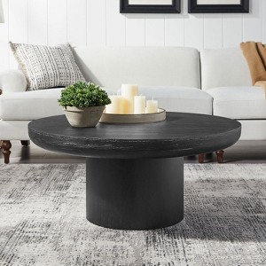 Munora - 36 Inch Round Coffee Table - Wood Veneer Tabletop with Cylindrical Leg - Brown - 1 of 4