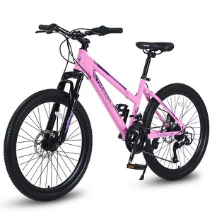 24 Inch Wheel Mountain Bike Front Suspension 21 Speeds Mountain Bicycles With Dual Disc Brake System Anti-skid Hardtail Steel Fram Easy Assembly - 1 of 4