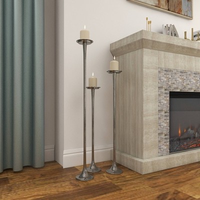 Elegant Trio Silver Aluminum Floor Candle Holders, Set of 3