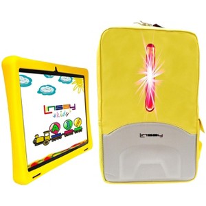 LINSAY 10.1"Octa Core 128GB Storage Android 14 Tablet with Yellow Kids Defender Case, Earphones and LED Back Pack Yellow - 1 of 4