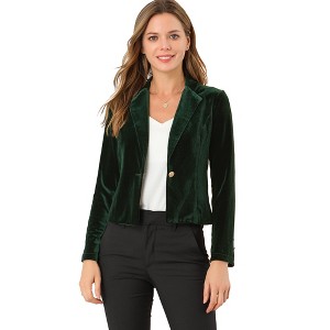 INSPIRE CHIC Women's 1 Button Lapel Collar Business Office Crop Suit Velvet Blazer - 1 of 4