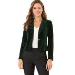 Allegra K Women's 1 Button Velvet Blazer Lapel  Business Office Crop Suit Jacket