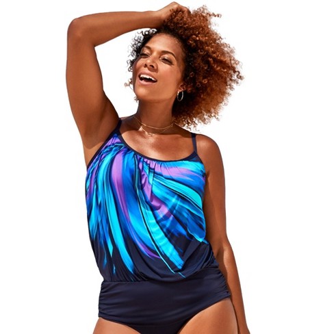 Swimsuits for All Women's Plus Size Lightweight Scoop Neck Blouson Tankini  Top - 26, Blue