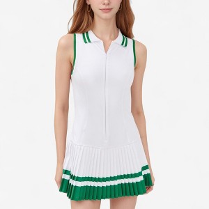 Anna-Kaci Active Women's Sleeveless Tennis Dress with Zip Front Contrast Trim Collar and Colorblock Pleated Skirt - 1 of 4