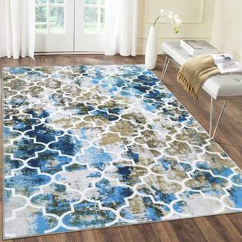 Area Rugs Moroccan Abstract Large Rugs Modern Rug for Living Room Stain Resistant Carpet Vintage Rugs for Bedroom Non Slip Rug, 5' x 7' Blue