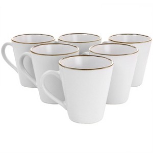 6pc Arthur Stoneware 12 oz Mug Set with Rim Matte White/Gold - Elama: Dishwasher & Microwave Safe Drinkware for 6 - 1 of 4