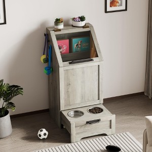 GustoWave Dog Feeding Station with 2 Elevated Dog Bowls, Pet Feeding Station with Storage Cabinet Organizer, Flip-Up Lid, Anti-Toppling - 1 of 4