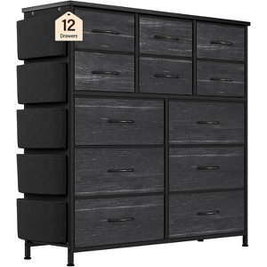 12 Drawers Fabric Dresser for Bedroom, Tall Vertical Storage Dresser & Chests of Drawers w/5 Side Pockets & 2 Hooks, Storage Drawer Organizer - 1 of 4