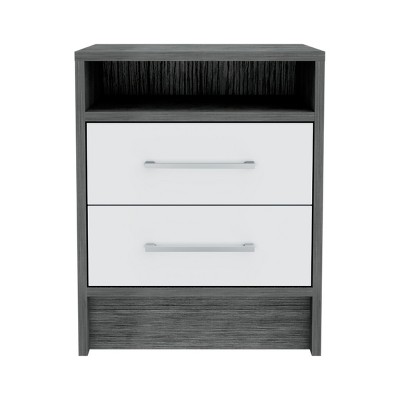 GlasFlength Nightstands Modern Two Drawer Bedside Table with Metal Handles Simple Design for Bedroom Storage, Multicolored, 15.7"*14.7"*19.9"