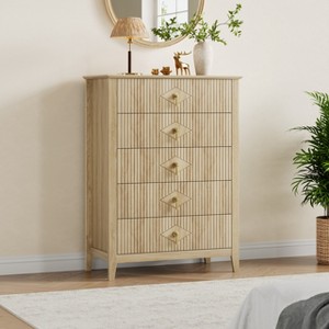 5-Drawer Dresser, Modern Wooden Bedroom Chest of Drawers With Storage Drawers, Farmhouse Style TV Stand for Living Room, Bedroom, Hallway - 1 of 4