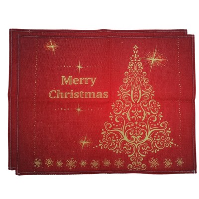 Unique Bargains Christmas Place Mats Linen Red Gold Tone 13"x17.7" 2 Pcs