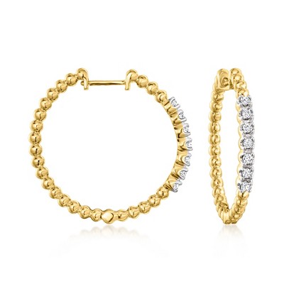 Ross-Simons 0.25 ct. t.w. Diamond Beaded Hoop Earrings in 18kt Gold Over Sterling