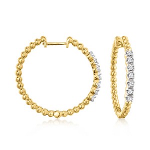Ross-Simons 0.25 ct. t.w. Diamond Beaded Hoop Earrings in 18kt Gold Over Sterling - 1 of 3
