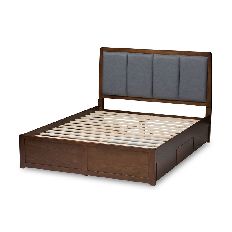 Brannigan Modern and Contemporary Fabric Upholstered Walnut Finished Storage Platform Bed Gray/Brown - Baxton Studio, 5 of 14