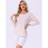 INSPIRE CHIC Women's Cotton Contrast Stripe Pullover Blouse Long Sleeve Loungewear Pajama Tops - 2 of 4