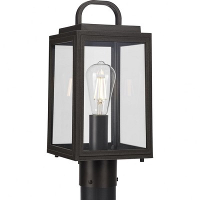 Progress Lighting Grandbury 1-Light Outdoor Post Light, Antique Bronze, Clear Glass Panels, DURASHIELD, Wet Rated, Farmhouse/Transitional Style.