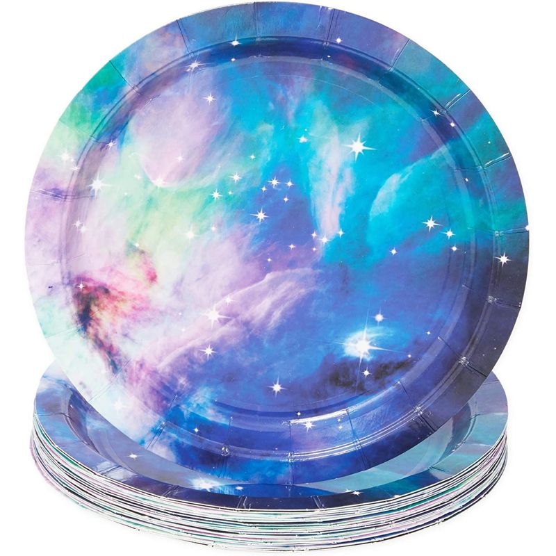 Blue Panda 168 Pieces Galaxy Party Supplies with Paper Plates, Napkins, Cups, and Cutlery for Outer Space Birthday Party Decorations, Serves 24, 4 of 8