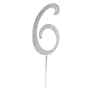 O'Creme Rhinestone Silver-Colored Number-6 Cake Topper 4 Inch - 1 of 1