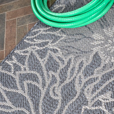 Gray Floral Synthetic Flat Woven Reversible Area Rug