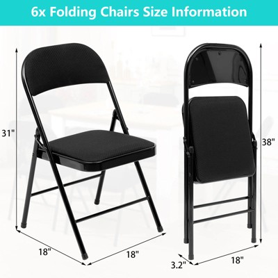 Black Metal Frame Fabric Padded Folding Dining Chairs, Set of 6