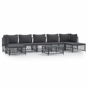 vidaXL 8 Piece Patio Lounge Set - Anthracite Steel, Cushions Included - Outdoor Seating Solution - Modular Sofa Arrangement - 1 of 4