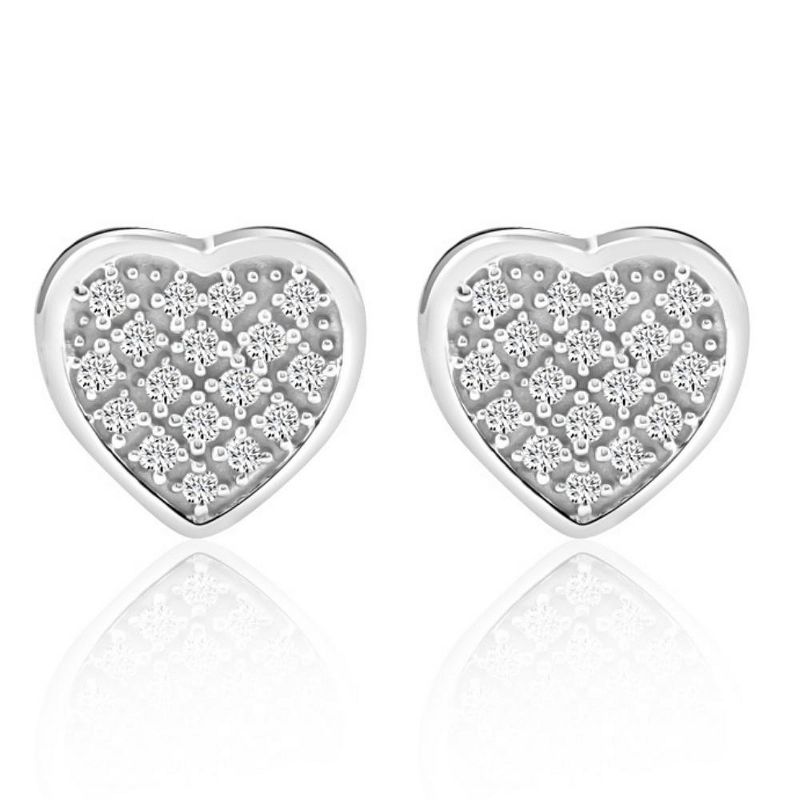 Pompeii3 Pave Diamond Heart Studs Screw Back Earrings in White or Yellow Gold 10k, 1 of 4