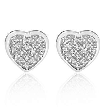 Pompeii3 Pave Diamond Heart Studs Screw Back Earrings in White or Yellow Gold 10k