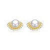 Guili 14k Yellow Gold Shell Pearl Stud Earrings, Delicate Scalloped Design, Coastal Chic for Everyday Grace and Elegant Seaside Celebrations - 2 of 3