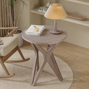 JIONJOY Modern Farmhouse Pedestal End Table - Distressed Round Side Table with Star Tripod Base for Living Room - 1 of 3